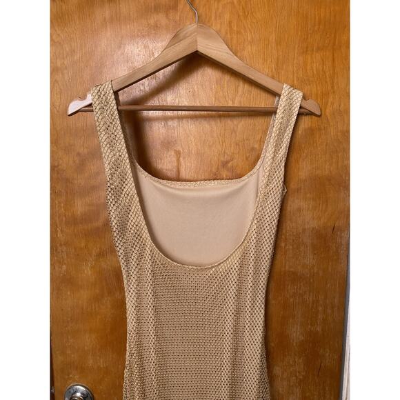 ALMOND MUSE ISABELLA Rhinestone Mesh Square Neck Maxi Dress Gold Ball Gown Sz S - Picture 6 of 11